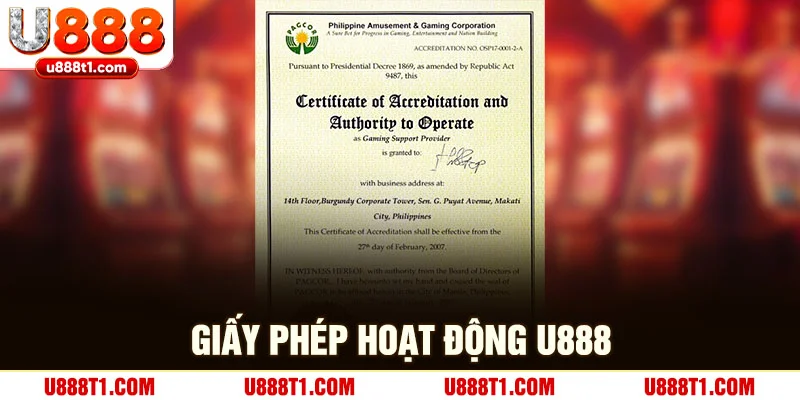 Giấy phép hoạt động U888